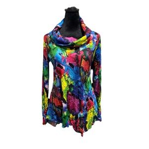 SNO SKINS Crinkle‎ Cowl Neck Vibrate Watercolor Blouse S